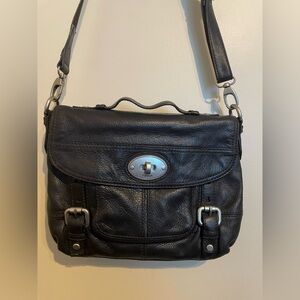 Fossil Maddox Black Leather Crossbody Messenger Bag